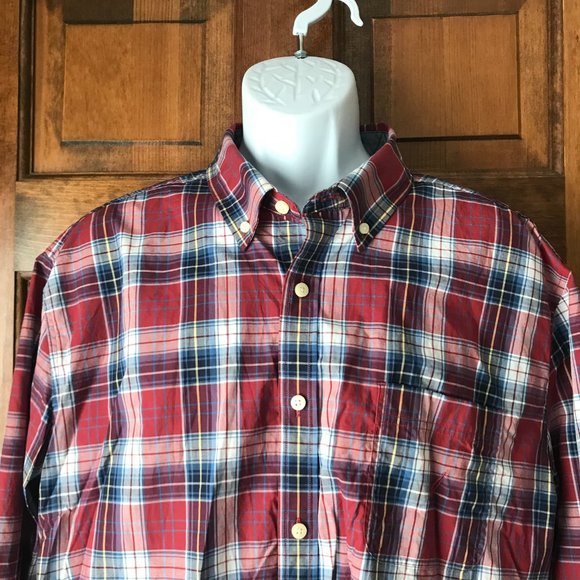 FINAL PRICE - Nautica Red/Navy/White/Yellow Plaid Button-Down Shirt XX-Large - Picture 2 of 10